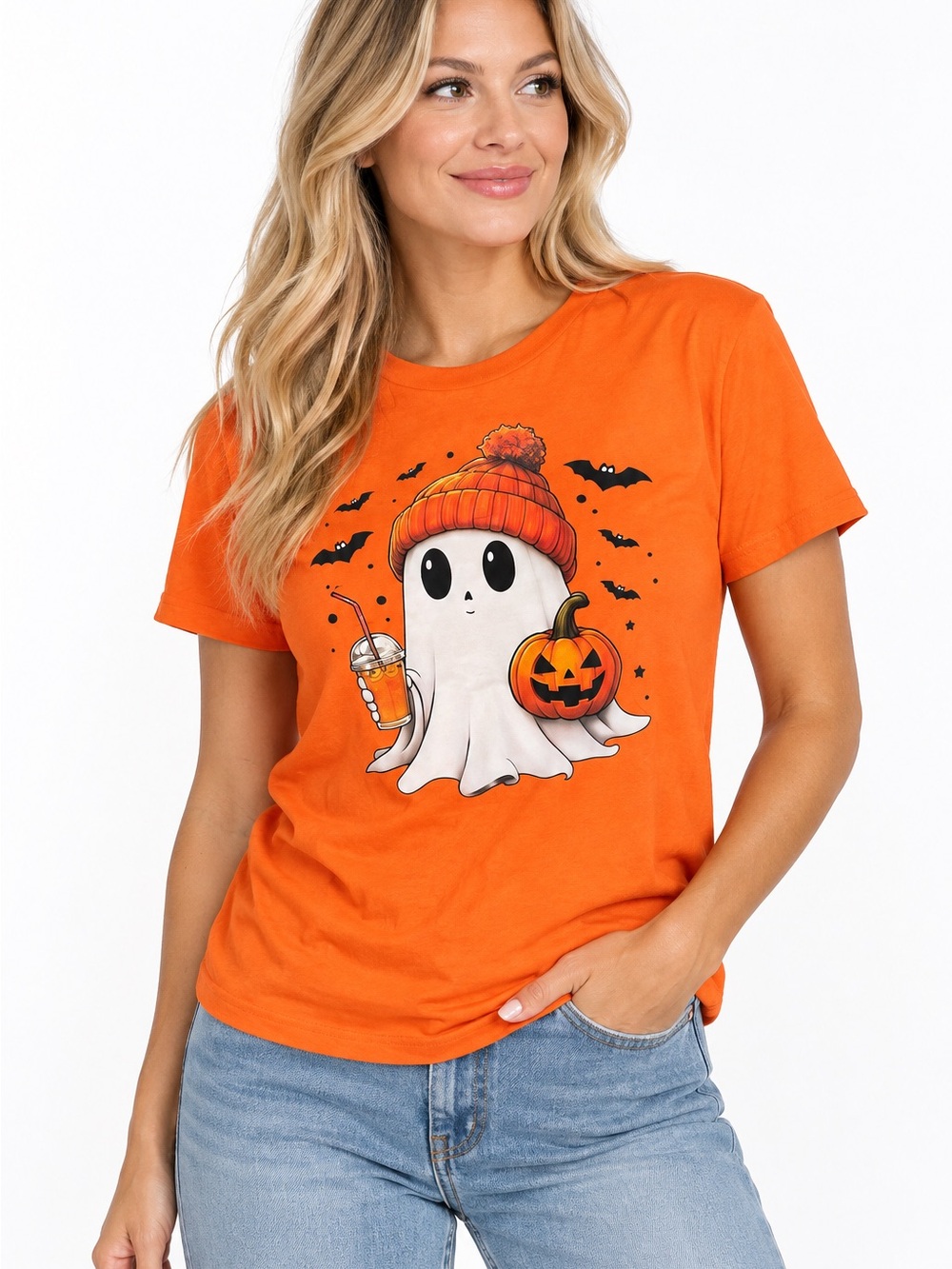 Halloween Ghost Graphic Tee - Orange